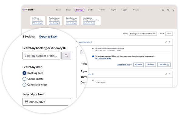 Mock-up image of hotel booking search results