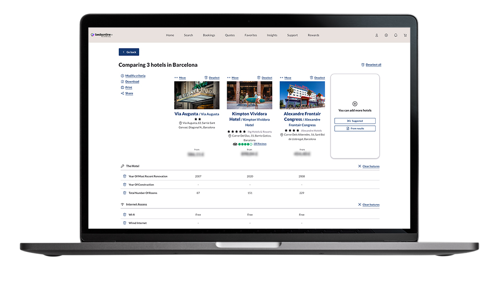 Mock-up image of hotel comparison results