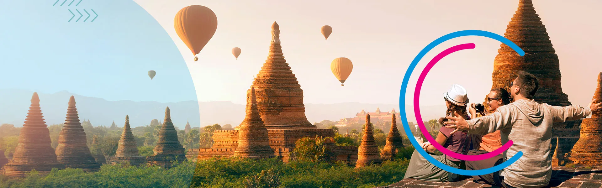 Exotic landscape with round towers and baloons in the sky