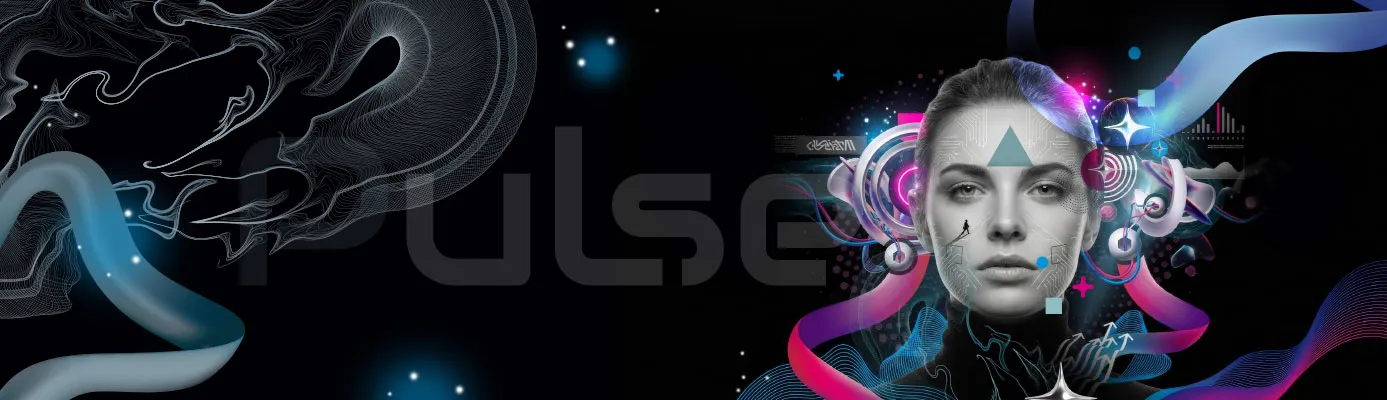 An image of a humanoid female against a black background with the word 'Pulse'