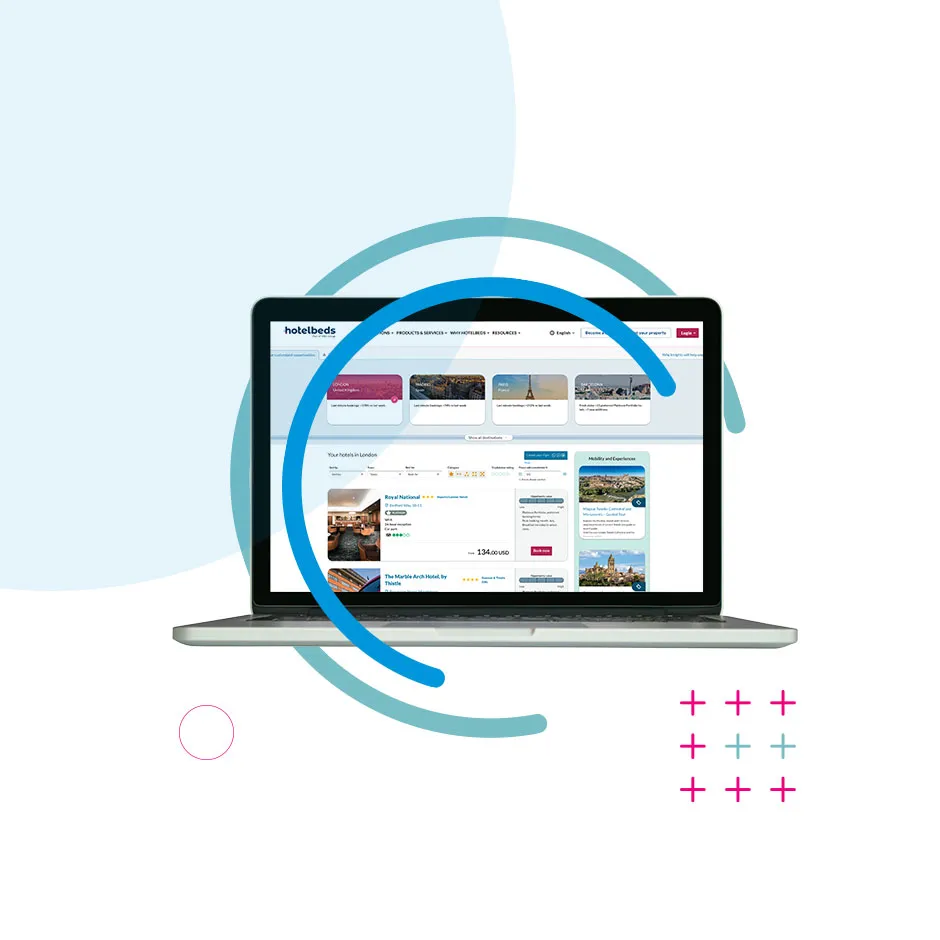 Hotelbeds Insights platform displayed on a laptop