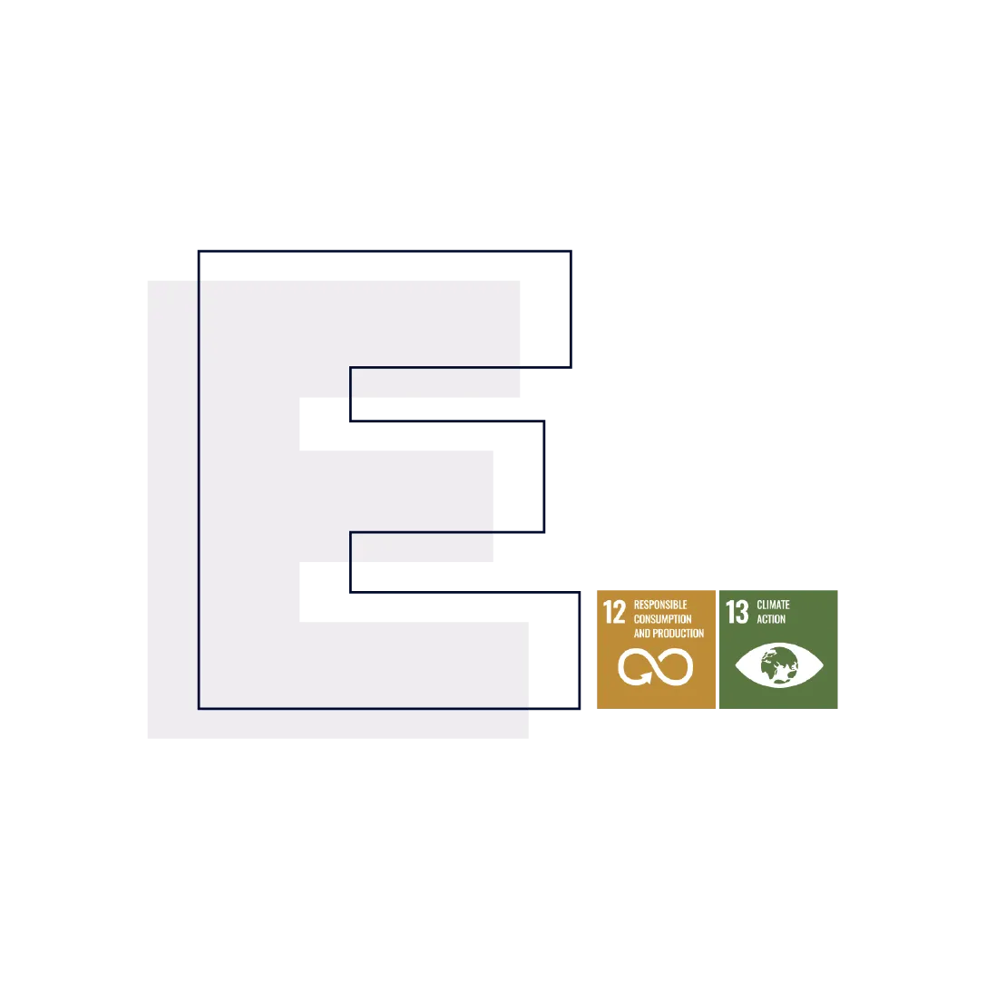 Letter E for Envirnment and the 12 and 13 SDG icons