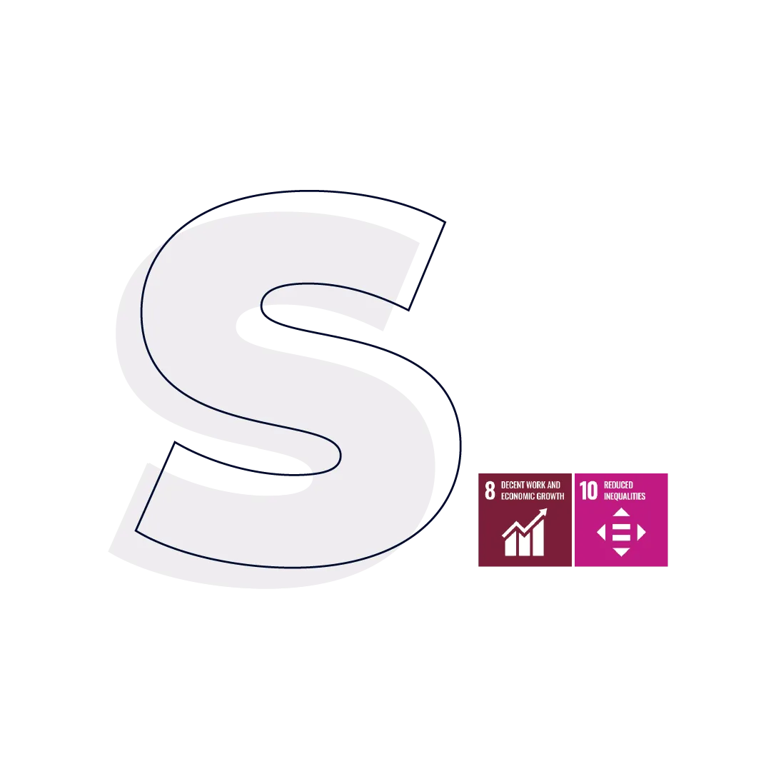 Letter S for Social with the 8 and 10 SDG logos