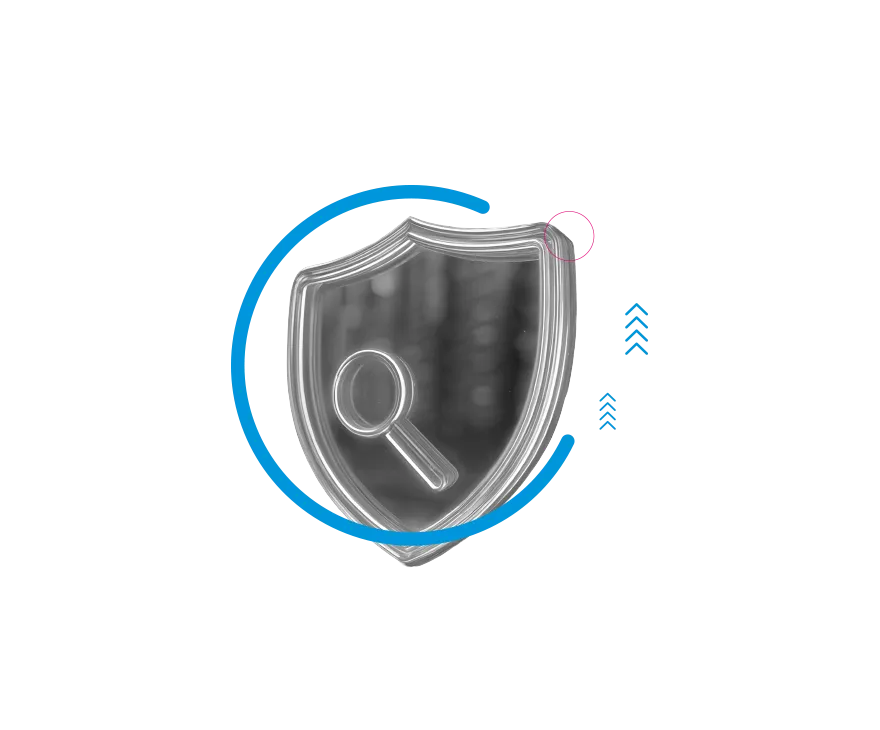 Shield with a magnifying glass on it