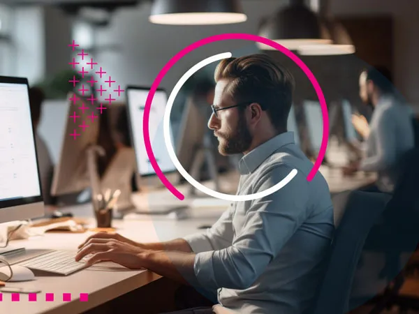 Person looking at a screen in an office