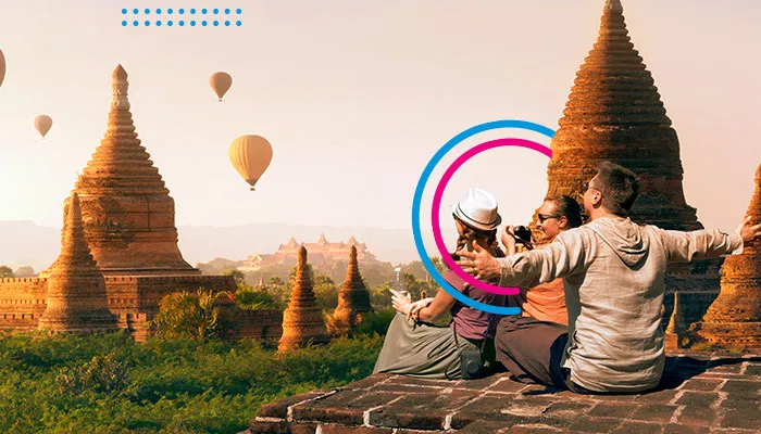 Exotic landscape with round towers and baloons in the sky