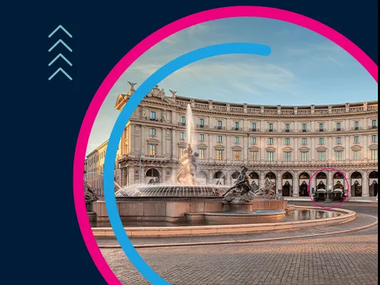 A blue background with the text HBX Group / MINOR HOTELS and a circular image a hotel