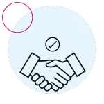 Two hands shaking and a check icon