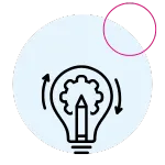 Light bulb with a pencil and gear inside and arrows around icon