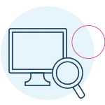 icon: Desktop computer and a magnifying glass